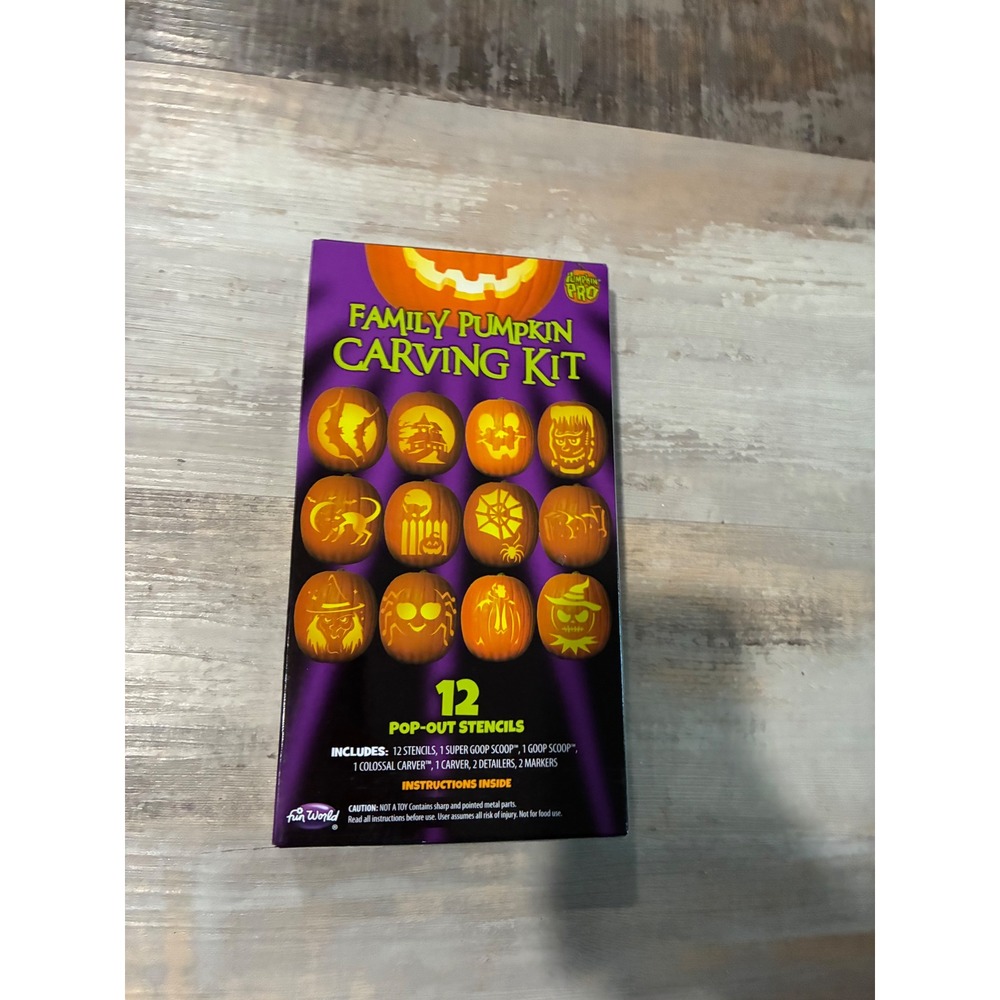 Fun World Pumpkin Pro Family Pumpkin Carving Kit 20 Piece Set 12 Stencils Tools